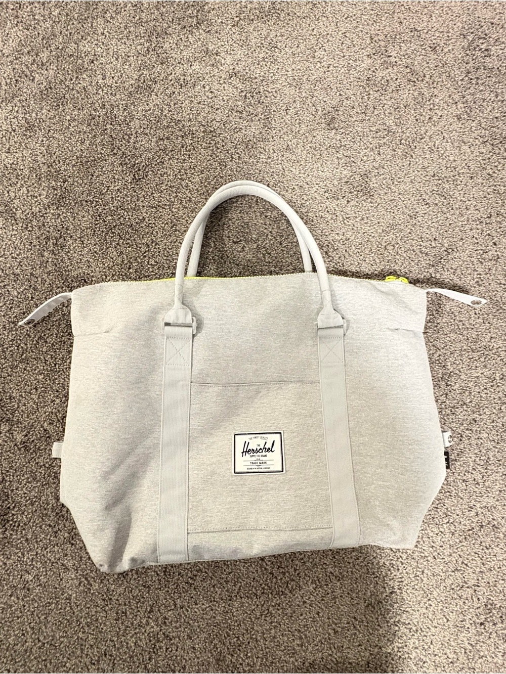 Herschel Supply Company Light Gray Canvas Tote with Yellow Zipper Accent